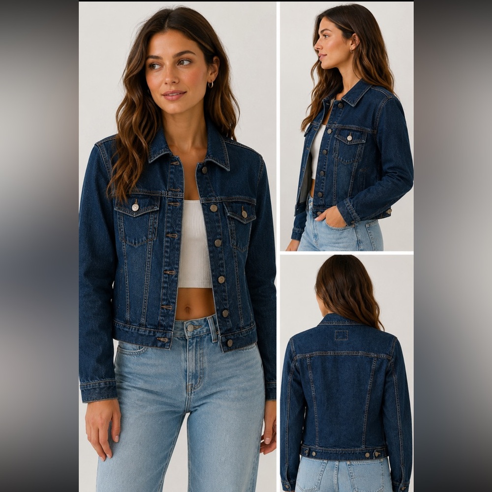Calvin Klein Dark Wash Denim Trucker Jacket Women’s Classic Button Front - Picture 8 of 9